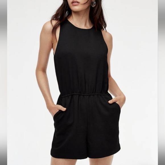 Aritzia Wilfred River Sleeveless Feminine Classy Romper in Black Size Small - Picture 2 of 15